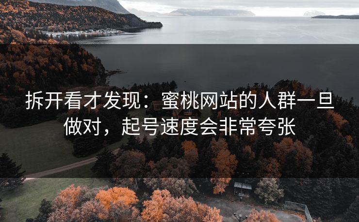 拆开看才发现:蜜桃网站的人群一旦做对,起号速度会非常夸张 拆开看才发现:蜜桃网站的人群一旦做对,起号速度会非常夸张